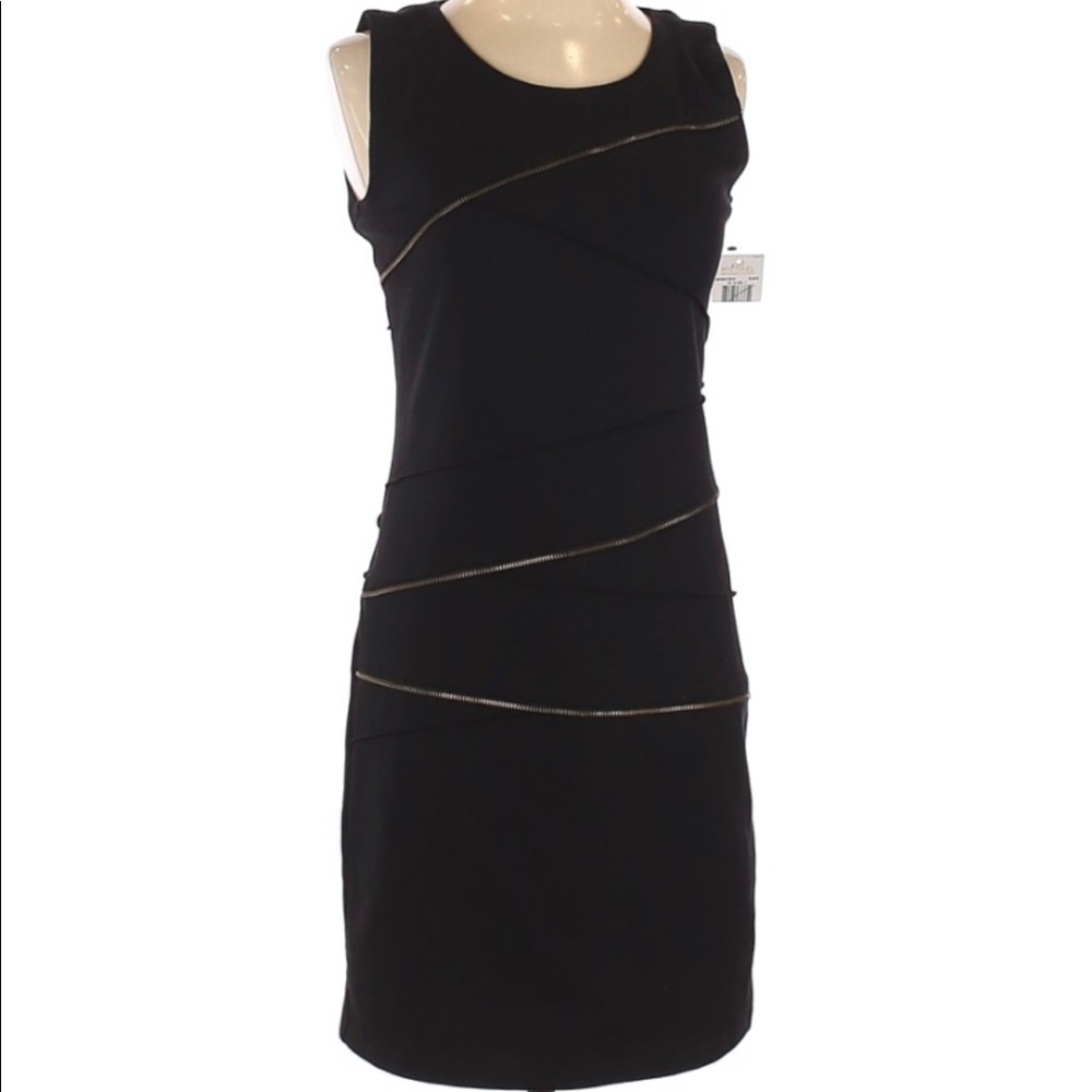 Michael Kors Black Sheath Dress, asymmetric zipper details, sleeveless LBD, NEW